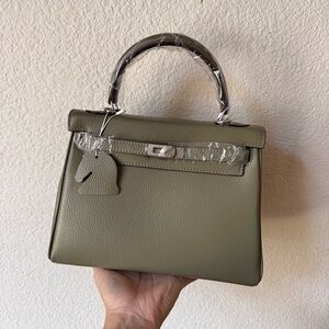 LEATHER INSIDE & OUT | Gray Green Sage 25 KL Belted Satchel Bag Top Handle S17